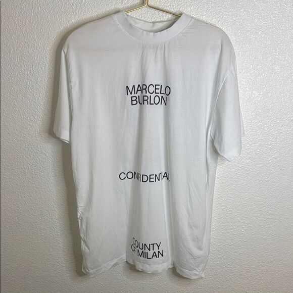 NEW- Marcelo Burlon- Mens White Short Sleeve Tee- Size Medium - Picture 1 of 6